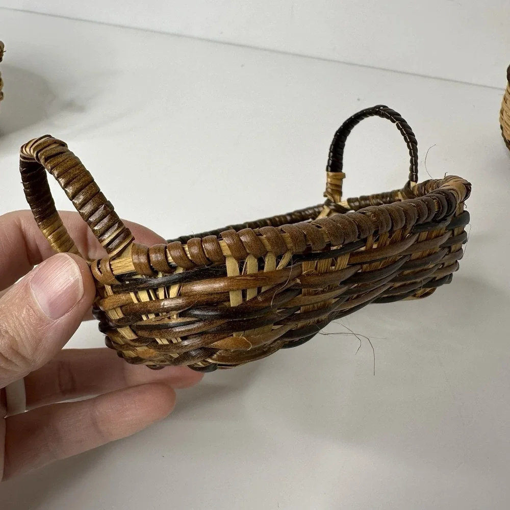 4 Miniature Handmade Woven Baskets Doll Accessory‎ Trinket Rustic Farmhouse 5